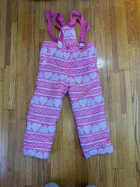 Kids Pink Heart-Pattern Snow Bib Pants
